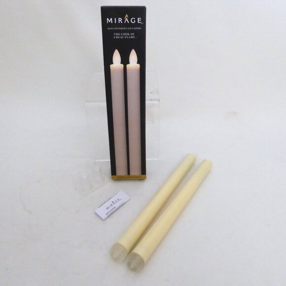 NEW 9” MIRAGE CREAM TAPERED REAL WAX FLAME EFFECT CANDLE SET BATTERY POWERED - Picture 1 of 9